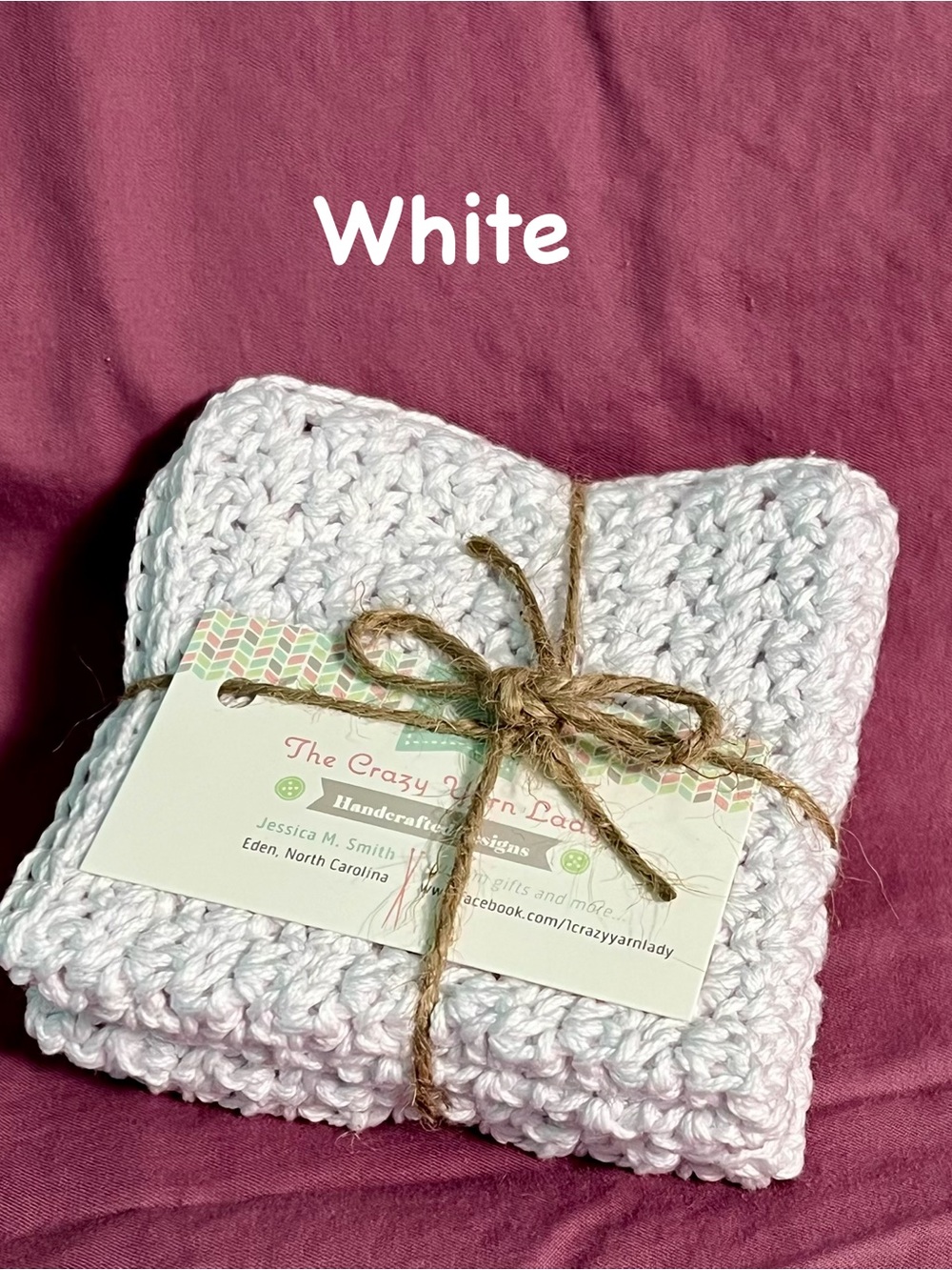 Handcrafted White Cotton Dish Clot Set of two
